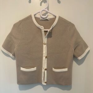 Abercrombie & Fitch Tan Cardigan with Cream Trim